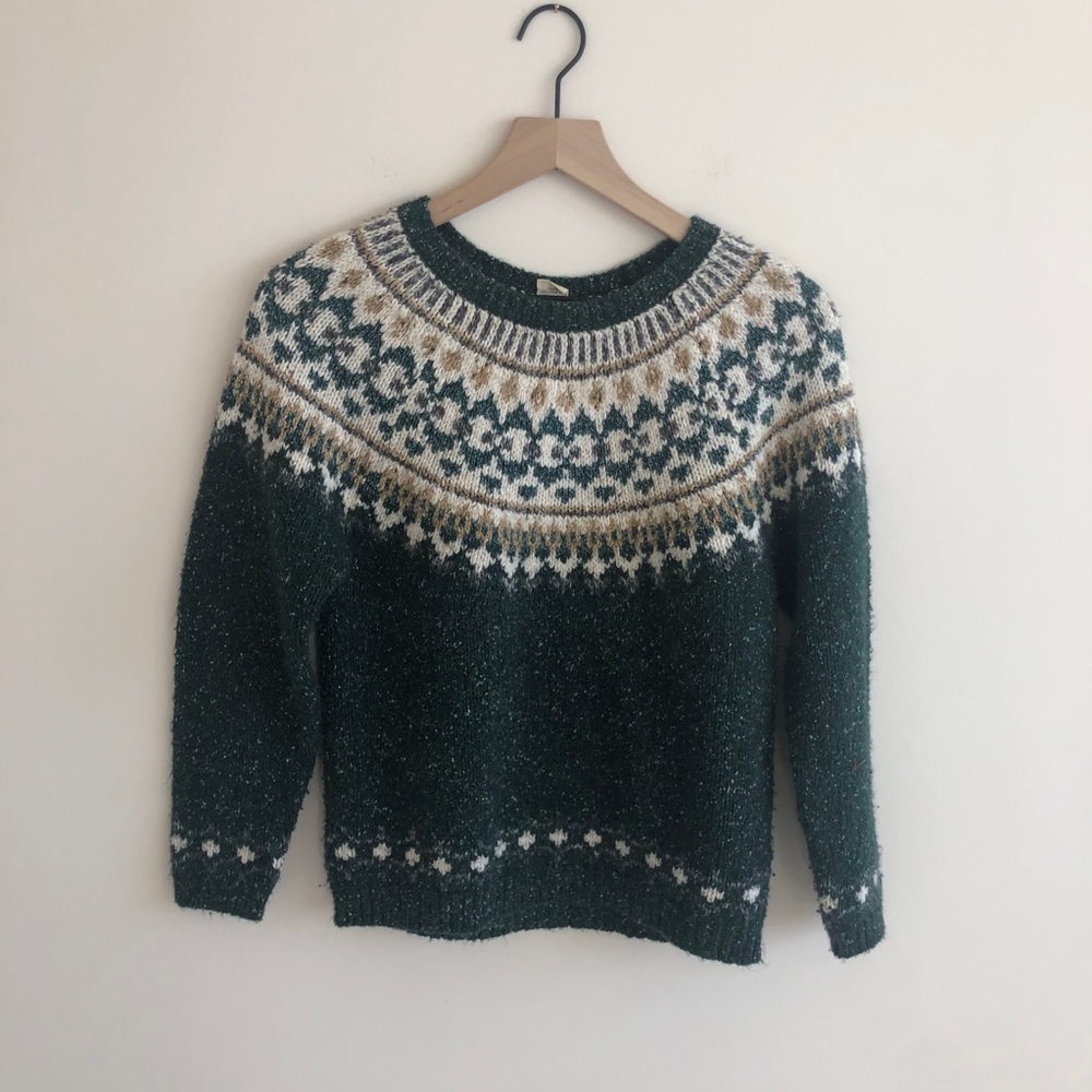 Wool Blend Icelandic Knit Sweater (Green)
